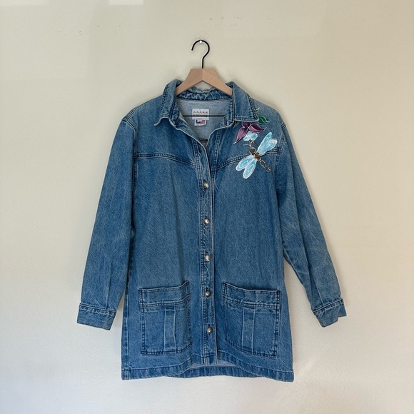SUNDANCE Vintage Painted Longline Denim Jacket - Picture 1 of 9